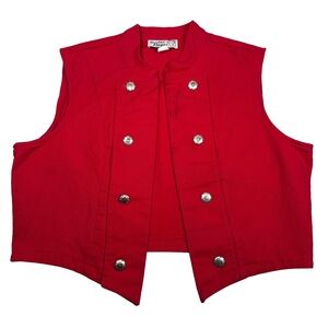 Vintage western vest Red Sleeveless Silver Button concho cowboy cowgirl 90s